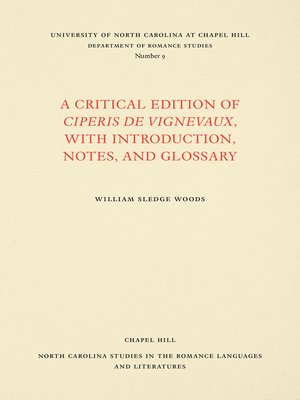 cover image of A Critical Edition of Ciperis de Vignevaux, With Introduction, Notes, and Glossary